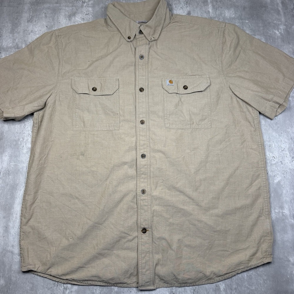 Carhartt Shirt Mens XL Relaxed Fit Rugged Flex Canvas Short Sleeve Brown